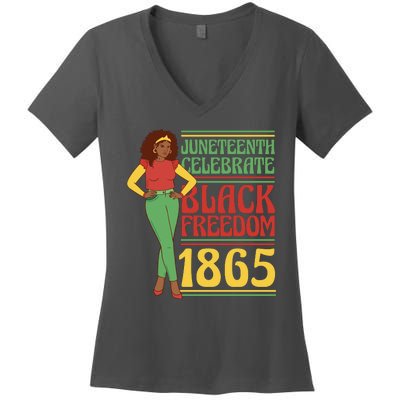 African Female Juneteenth Celebrate Black Freedom 1865 Women's V-Neck T-Shirt