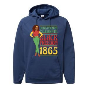 African Female Juneteenth Celebrate Black Freedom 1865 Performance Fleece Hoodie