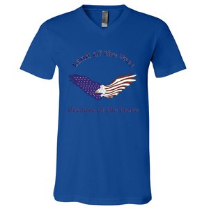 American Flag July 4th Eagle Land Of The Free Because Brave Gift V-Neck T-Shirt