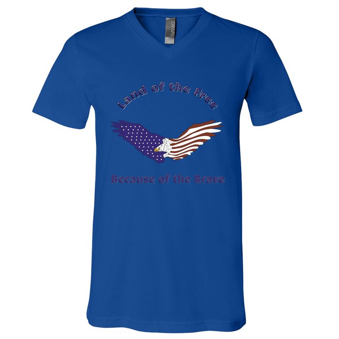 American Flag July 4th Eagle Land Of The Free Because Brave Gift V-Neck T-Shirt