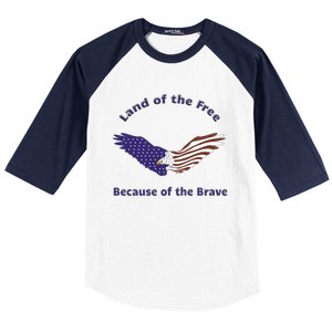 American Flag July 4th Eagle Land Of The Free Because Brave Gift Baseball Sleeve Shirt