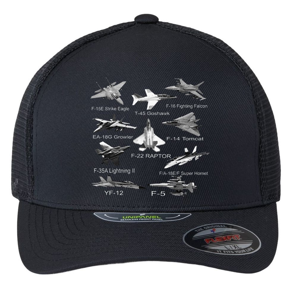 American Fighters Jets F22 Raptor F14 Tomcat Plane Flexfit Unipanel Trucker Cap