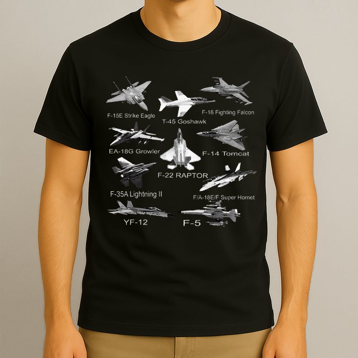 American Fighters Jets F22 Raptor F14 Tomcat Plane T-Shirt