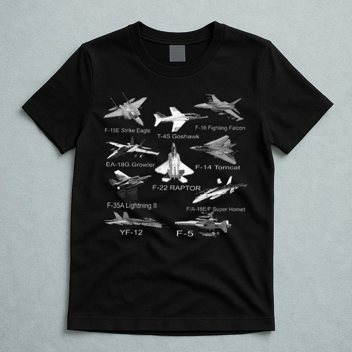 American Fighters Jets F22 Raptor F14 Tomcat Plane T-Shirt