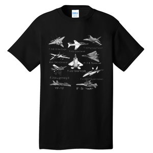 American Fighters Jets F22 Raptor F14 Tomcat Plane Tall T-Shirt