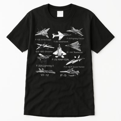 American Fighters Jets F22 Raptor F14 Tomcat Plane Tall T-Shirt