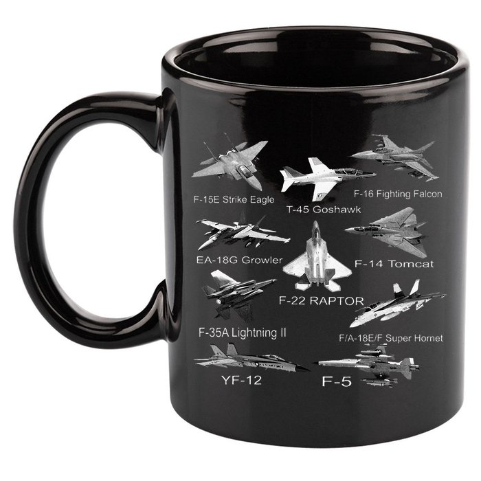 American Fighters Jets F22 Raptor F14 Tomcat Plane 11oz C Handle Ceramic Mug