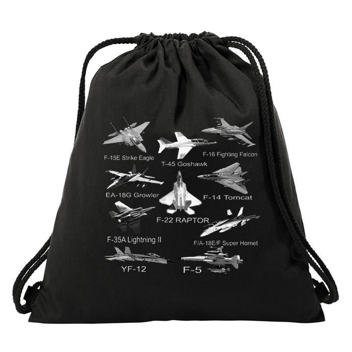 American Fighters Jets F22 Raptor F14 Tomcat Plane Drawstring Bag
