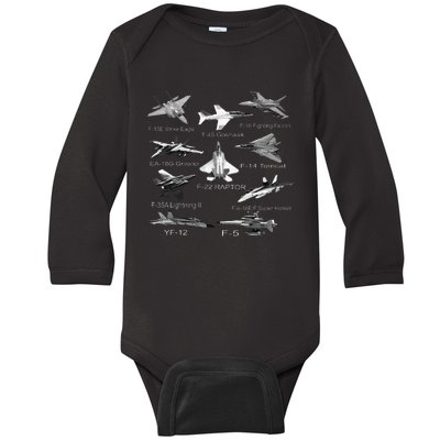 American Fighters Jets F22 Raptor F14 Tomcat Plane Baby Long Sleeve Bodysuit