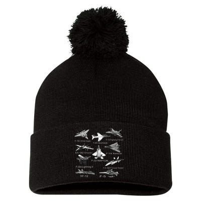 American Fighters Jets F22 Raptor F14 Tomcat Plane Pom Pom 12in Knit Beanie