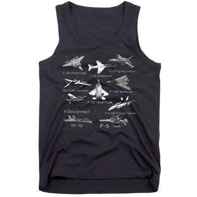 American Fighters Jets F22 Raptor F14 Tomcat Plane Tank Top