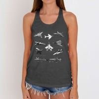 American Fighters Jets F22 Raptor F14 Tomcat Plane Women's Knotted Racerback Tank