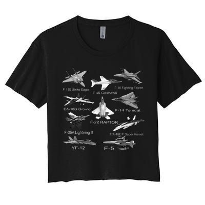American Fighters Jets F22 Raptor F14 Tomcat Plane Crop Top