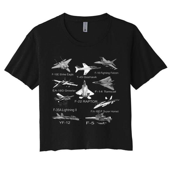 American Fighters Jets F22 Raptor F14 Tomcat Plane Crop Top