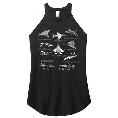 American Fighters Jets F22 Raptor F14 Tomcat Plane Women's Perfect Tri Rocker Tank