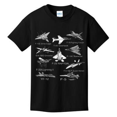 American Fighters Jets F22 Raptor F14 Tomcat Plane Kids T-Shirt