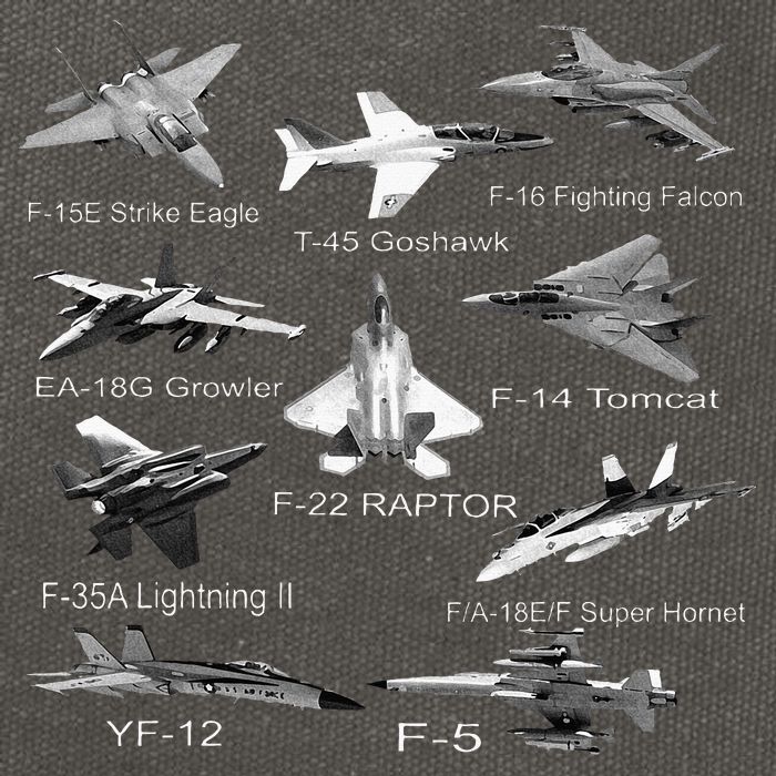 American Fighters Jets F22 Raptor F14 Tomcat Plane Cotton Canvas Backpack