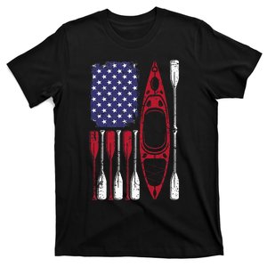 American Flag Kayak Paddle Kayaking T-Shirt