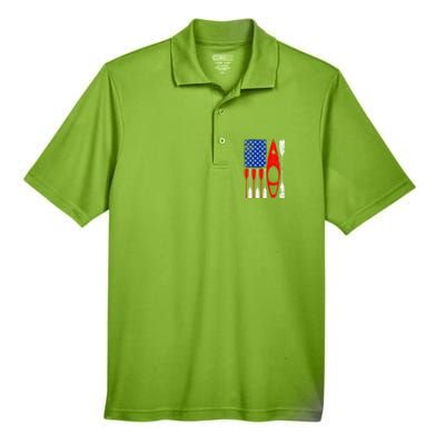 American Flag Kayak Paddle Kayaking 4th Of July Dad Papa Gift Men's Origin Performance Piqué Polo