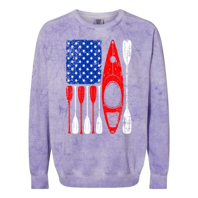 American Flag Kayak Paddle Kayaking 4th Of July Dad Papa Gift Colorblast Crewneck Sweatshirt