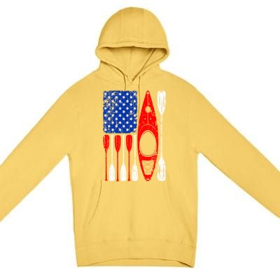 American Flag Kayak Paddle Kayaking 4th Of July Dad Papa Gift Premium Pullover Hoodie