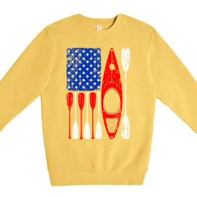 American Flag Kayak Paddle Kayaking 4th Of July Dad Papa Gift Premium Crewneck Sweatshirt