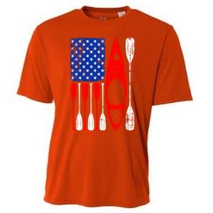 American Flag Kayak Paddle Kayaking 4th Of July Dad Papa Gift Cooling Performance Crew T-Shirt