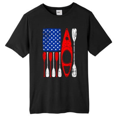 American Flag Kayak Paddle Kayaking 4th Of July Dad Papa Gift Tall Fusion ChromaSoft Performance T-Shirt