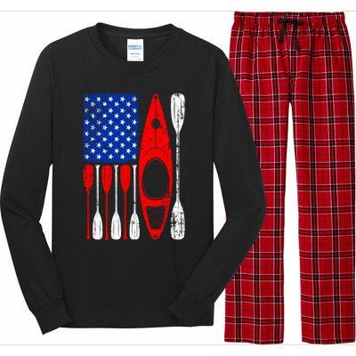 American Flag Kayak Paddle Kayaking 4th Of July Dad Papa Gift Long Sleeve Pajama Set