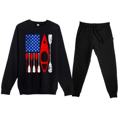 American Flag Kayak Paddle Kayaking 4th Of July Dad Papa Gift Premium Crewneck Sweatsuit Set