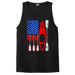 American Flag Kayak Paddle Kayaking 4th Of July Dad Papa Gift PosiCharge Competitor Tank