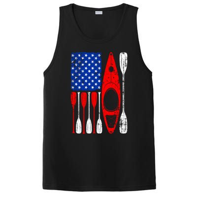 American Flag Kayak Paddle Kayaking 4th Of July Dad Papa Gift PosiCharge Competitor Tank