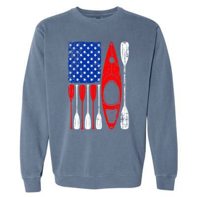 American Flag Kayak Paddle Kayaking 4th Of July Dad Papa Gift Garment-Dyed Sweatshirt