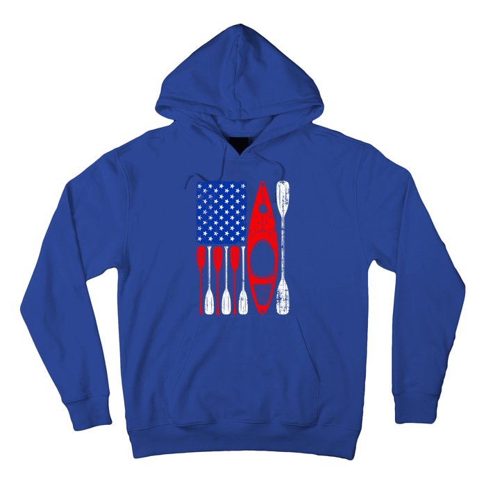 American Flag Kayak Paddle Kayaking 4th Of July Dad Papa Gift Hoodie