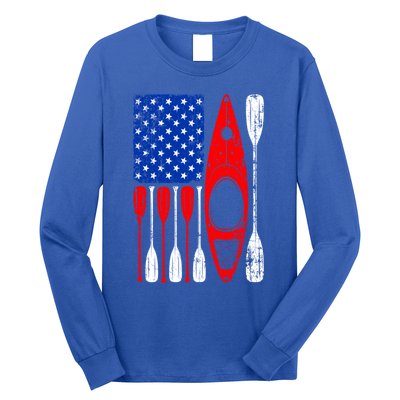 American Flag Kayak Paddle Kayaking 4th Of July Dad Papa Gift Long Sleeve Shirt