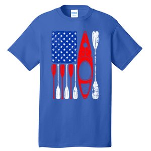 American Flag Kayak Paddle Kayaking 4th Of July Dad Papa Gift Tall T-Shirt