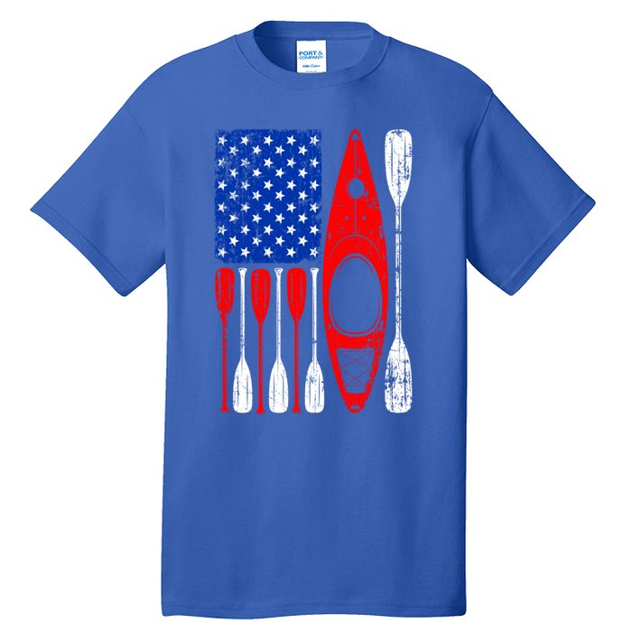 American Flag Kayak Paddle Kayaking 4th Of July Dad Papa Gift Tall T-Shirt