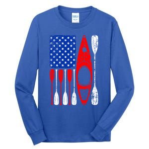 American Flag Kayak Paddle Kayaking 4th Of July Dad Papa Gift Tall Long Sleeve T-Shirt