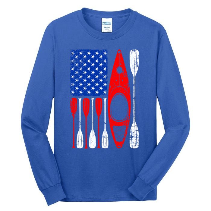 American Flag Kayak Paddle Kayaking 4th Of July Dad Papa Gift Tall Long Sleeve T-Shirt