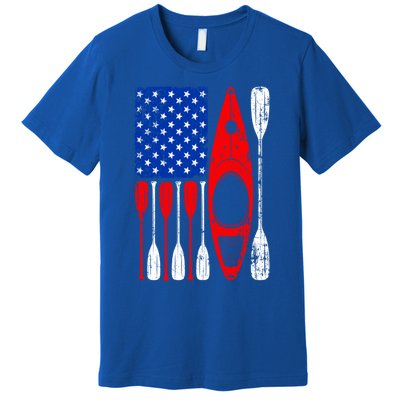 American Flag Kayak Paddle Kayaking 4th Of July Dad Papa Gift Premium T-Shirt