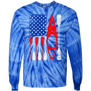 American Flag Kayak Paddle Kayaking 4th Of July Dad Papa Gift Tie-Dye Long Sleeve Shirt