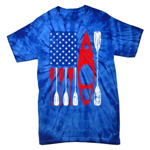 American Flag Kayak Paddle Kayaking 4th Of July Dad Papa Gift Tie-Dye T-Shirt