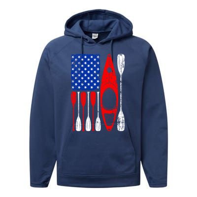 American Flag Kayak Paddle Kayaking 4th Of July Dad Papa Gift Performance Fleece Hoodie