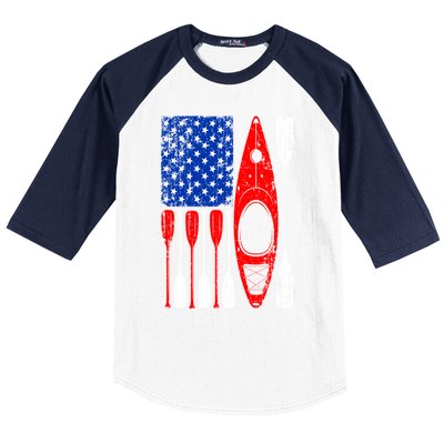 American Flag Kayak Paddle Kayaking 4th Of July Dad Papa Gift Baseball Sleeve Shirt