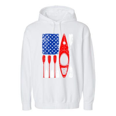 American Flag Kayak Paddle Kayaking 4th Of July Dad Papa Gift Garment-Dyed Fleece Hoodie