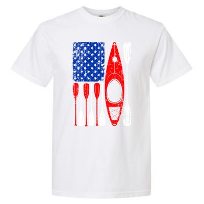 American Flag Kayak Paddle Kayaking 4th Of July Dad Papa Gift Garment-Dyed Heavyweight T-Shirt