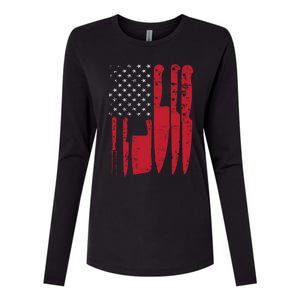 American Flag Kitchen Butcher Knife Set Funny Gift Womens Cotton Relaxed Long Sleeve T-Shirt