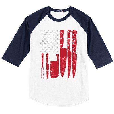 American Flag Kitchen Butcher Knife Set Funny Gift Baseball Sleeve Shirt