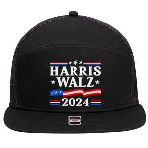 American Flag Kamala Harris Tim Waltz 2024 Gift 7 Panel Mesh Trucker Snapback Hat