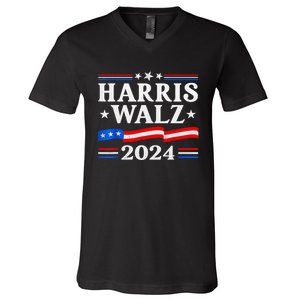 American Flag Kamala Harris Tim Waltz 2024 Gift V-Neck T-Shirt